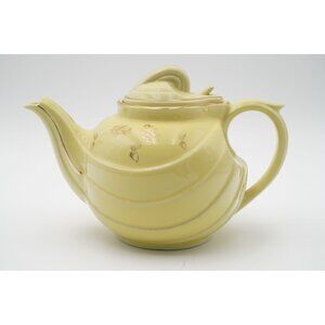 Vintage Hall 0799 6-Cup Parade Teapot & Lid Yellow, Gold Motif Made in USA